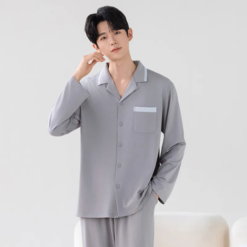 HKSH Autumn Winter Men Tide Long Sleeve Pants Bamboo Cotton Fiber Shirt Set Homewear Women Chic Ins Fashion Korean Style HK18652