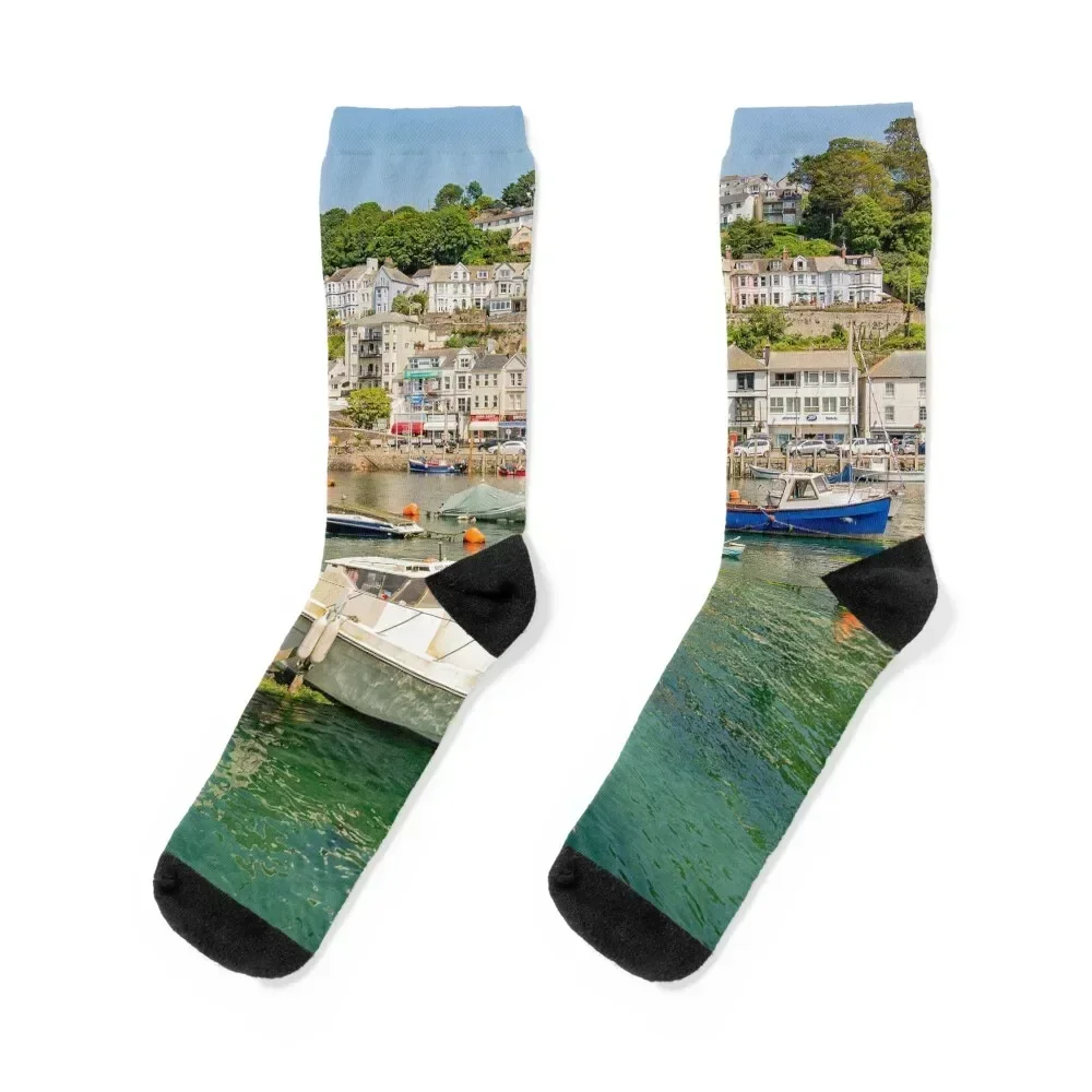 

East Looe River at high tide - Looe, Cornwall, UK. Socks floral hiking Socks Male Women's