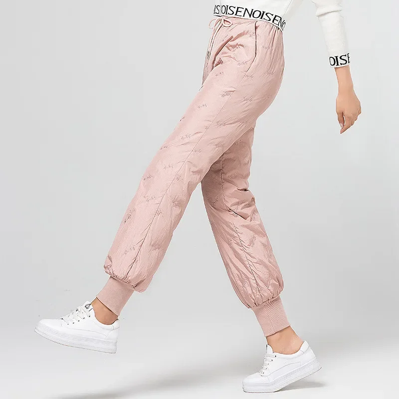 90% Duck Down Padded Pants Women Winter High Waist Elastic Skinny Pencil Pants Slim Warm Thick Duck Down Trousers Female PT-409
