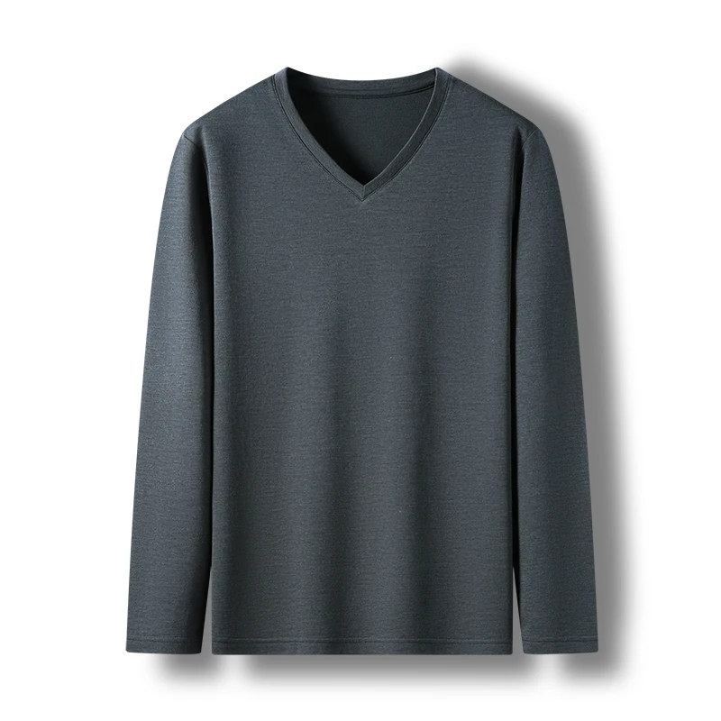 Top Quality Wool 4.7% New Fashion Luxury Brand Mens V Neck t Shirt Solid Color Soft Long Sleeve Tops Casual Men Clothing