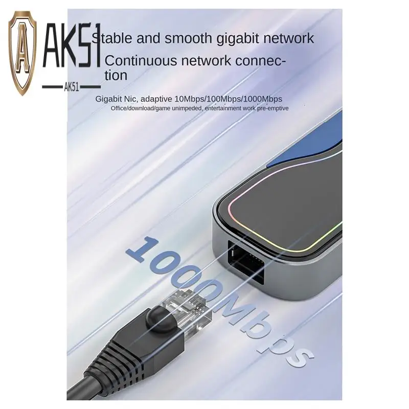 

AK51-7-In-1 Type-C Docking Station Gigabit Network Port Docking Station HUB Hub Extender USB3.0 Splitter