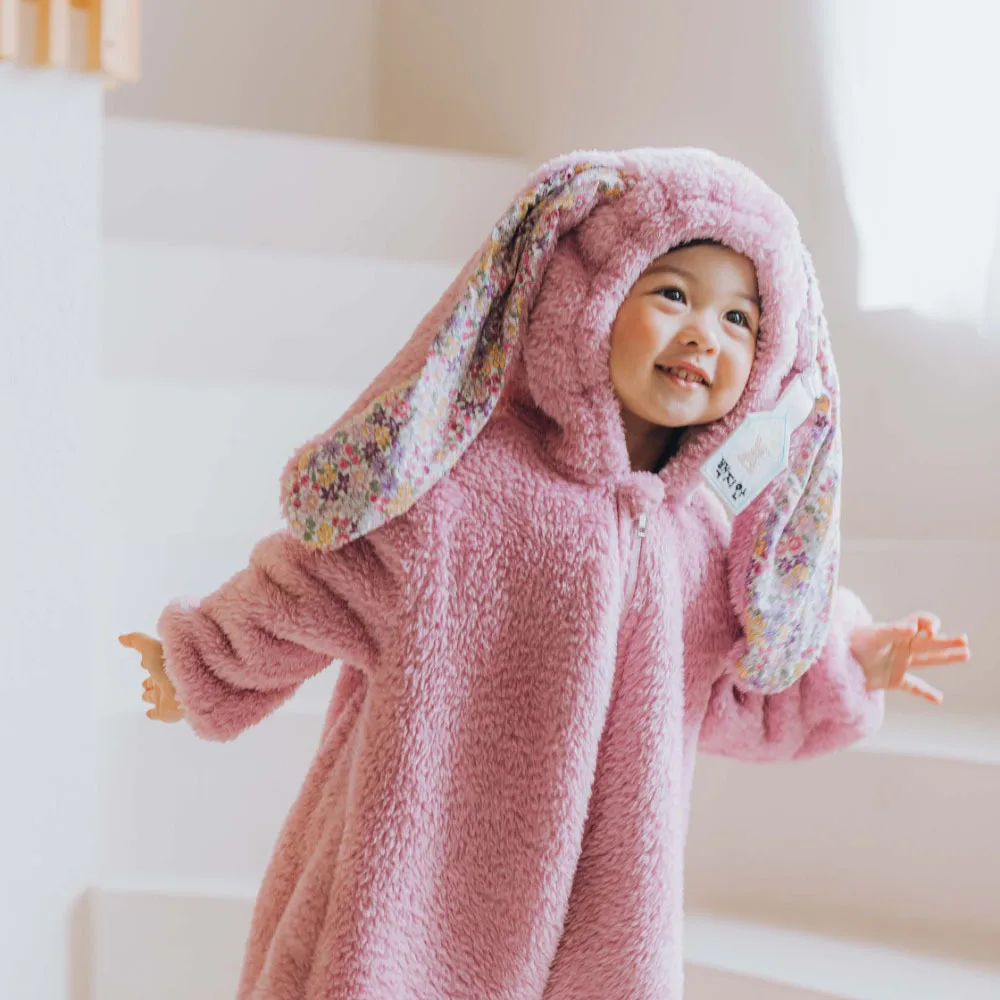 Winter Baby Bunny Costume Romper Ins Style Korean Thick Plush Fleece Kids One-piece Hooded Jumpsuit Toddler Bodysuit