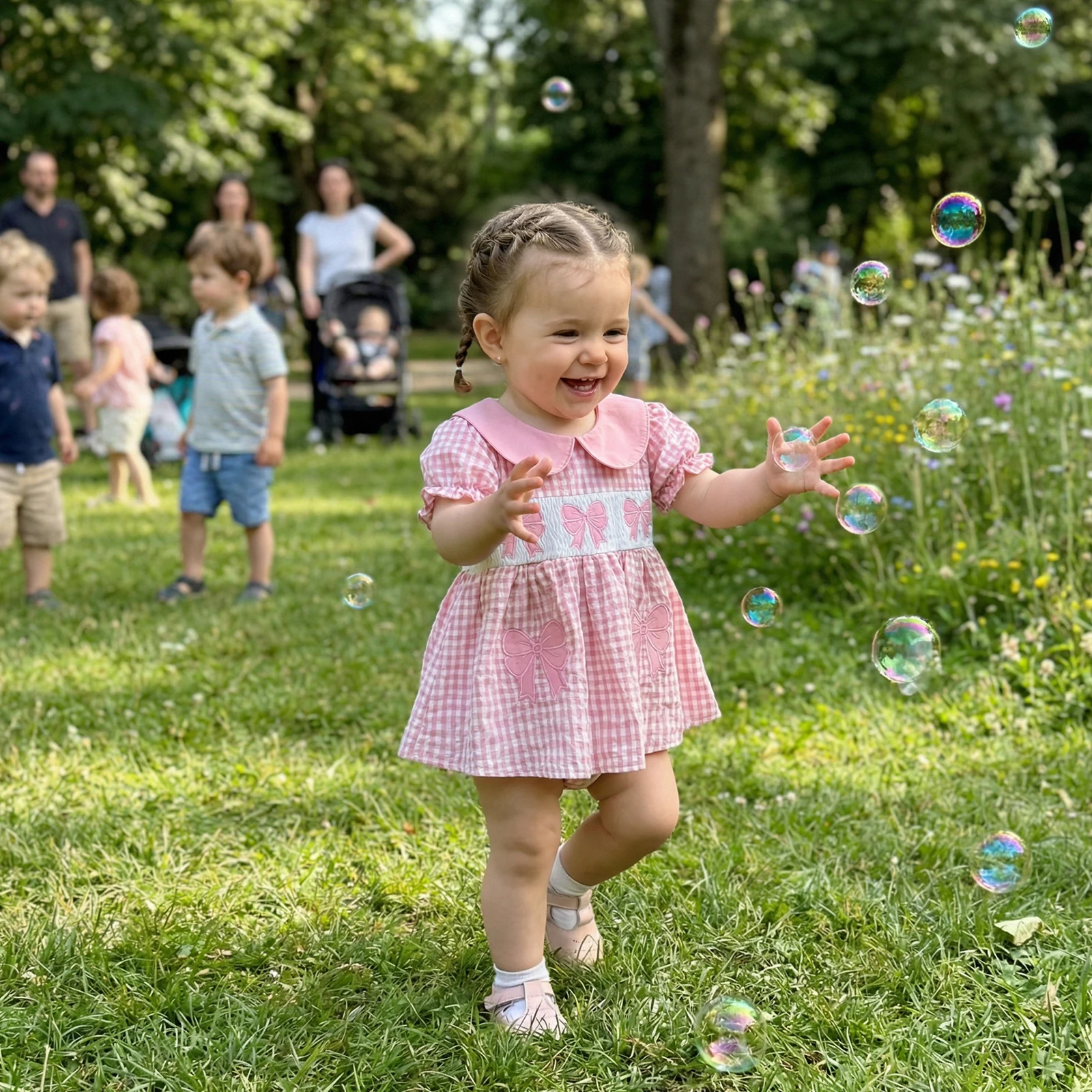 

Летний комбинезон-платье для девочек с милым бантом, вышивкой, коротким рукавом, воротником-стойкой и клетчатым узором