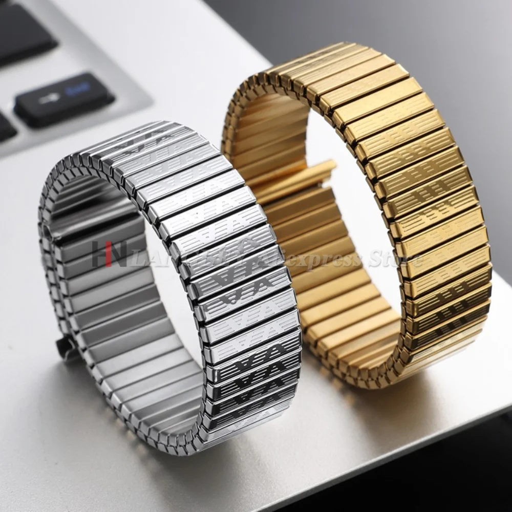 12/14/16/18/20mm Metal Elastic Watch Bands Stretch Expansion Stainless Steel Watch Bracelet Retractable Strap for Women Men Belt