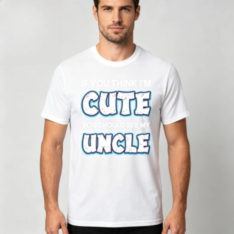 Soft Cotton Men T-Shirt Vintage Worn Effect Cute Uncle Slogan Gradient Blue Outline Text Print O-neck  Casual Daily Wear Tops