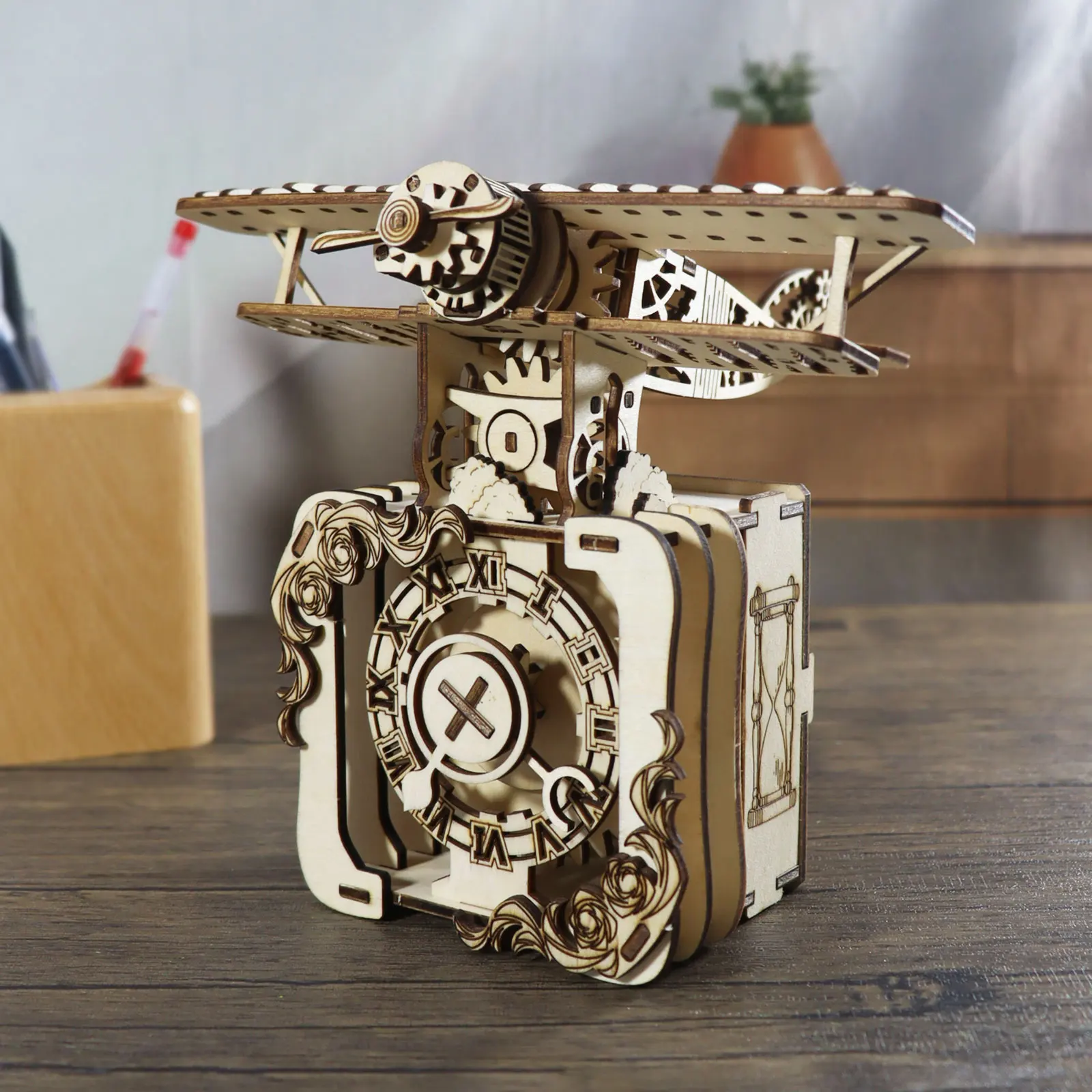 3D Wooden Airplane Music Box - DIY Craft Kit with Mechanical Parts, Handmade Assembly Model, Unique Gift for Christmas, Birthday