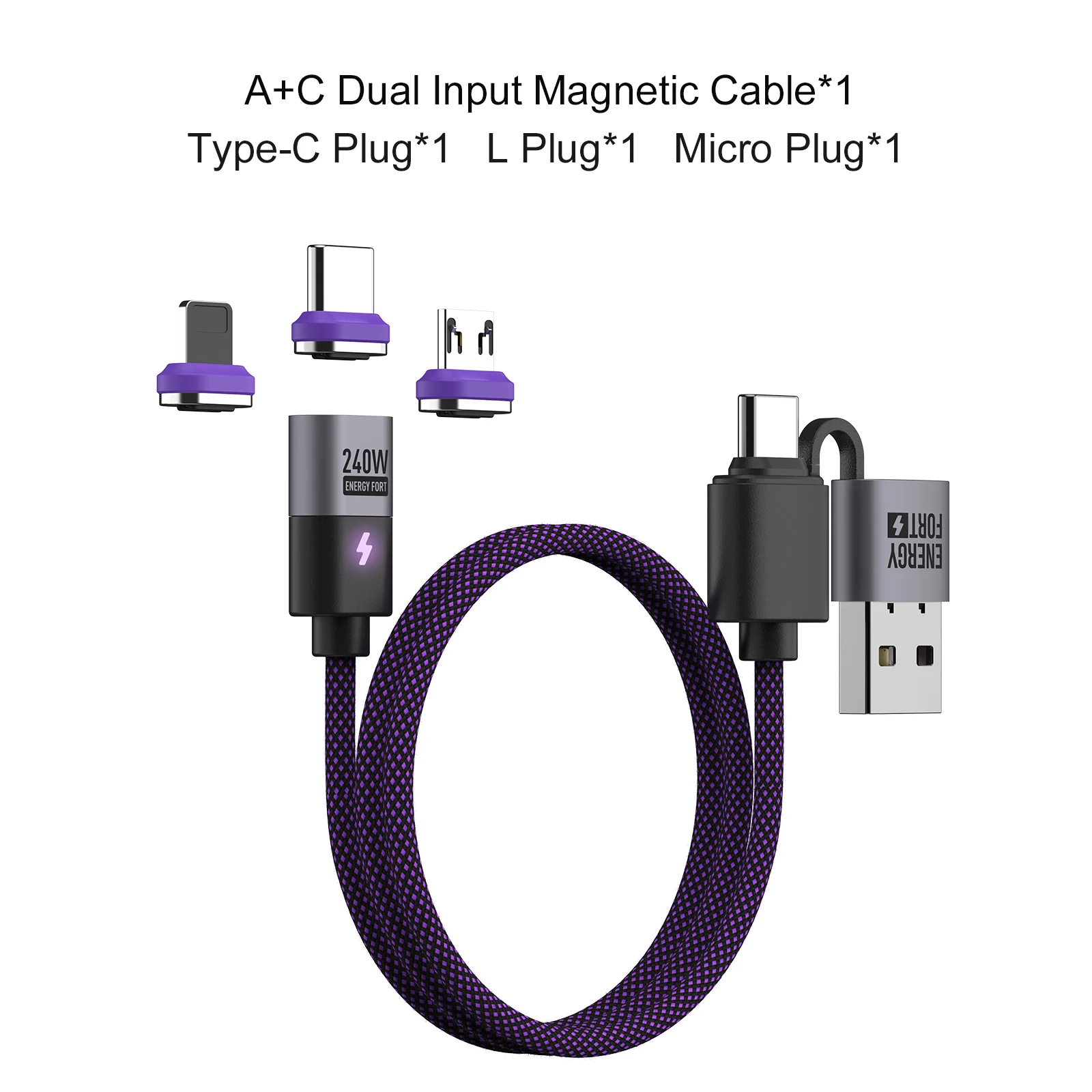 MOSHOU 240 W Typ C magnetisches Ladekabel PD3.1 USB C auf USB C/Micro USB magnetisches Ladegerät Schnellladekabel für Telefon Laptop Tablet 4