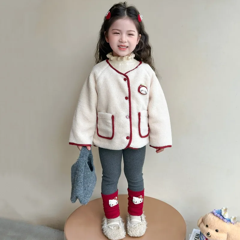 

Winter Kawaii Hello Kitty Sanrio Children Cute Cartoon Comfortable Warm Jacket Plush Coat Blouse Birthday Gift for Kids