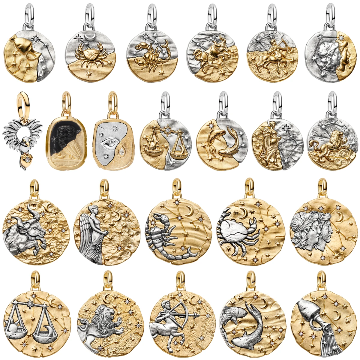 New Original 925 Sterling Silver Vintage Twelve Zodiac Signs Lion Horse Disc Bird Bead Pendant For Women's Jewelry Birthday Gift