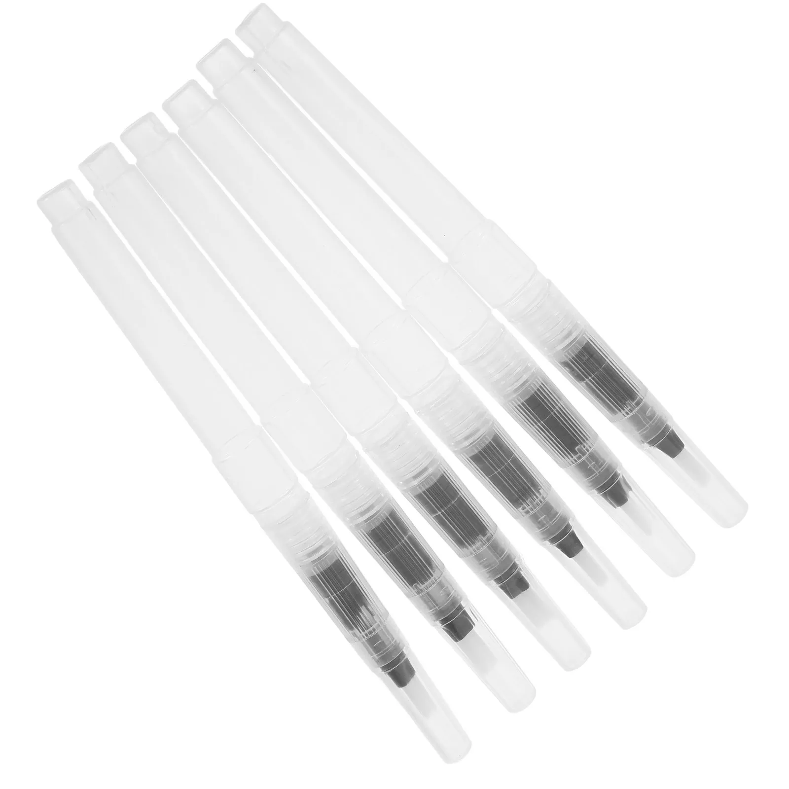 6Pcs Refillable Watercolor Brush Pens with Flat Tip & Transparent Body for Beginners and Professionals