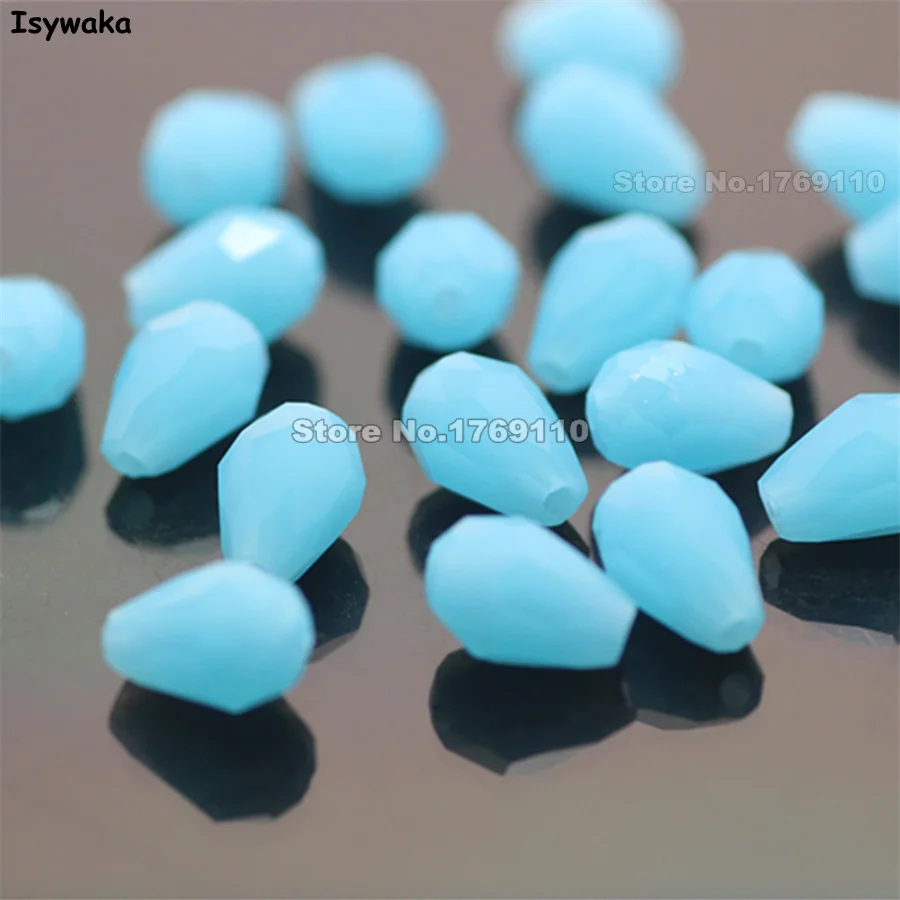 Isywaka 70pcs Non-hyaline Blue Color 5*7mm Faceted Teardrop Beads Austria Crystal Beads charm Glass Beads Loose Spacer Bead