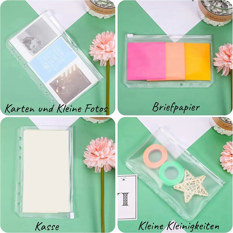 PVC bening 6 lubang kantong lengan bening Folder ritsleting untuk perencana Notebook