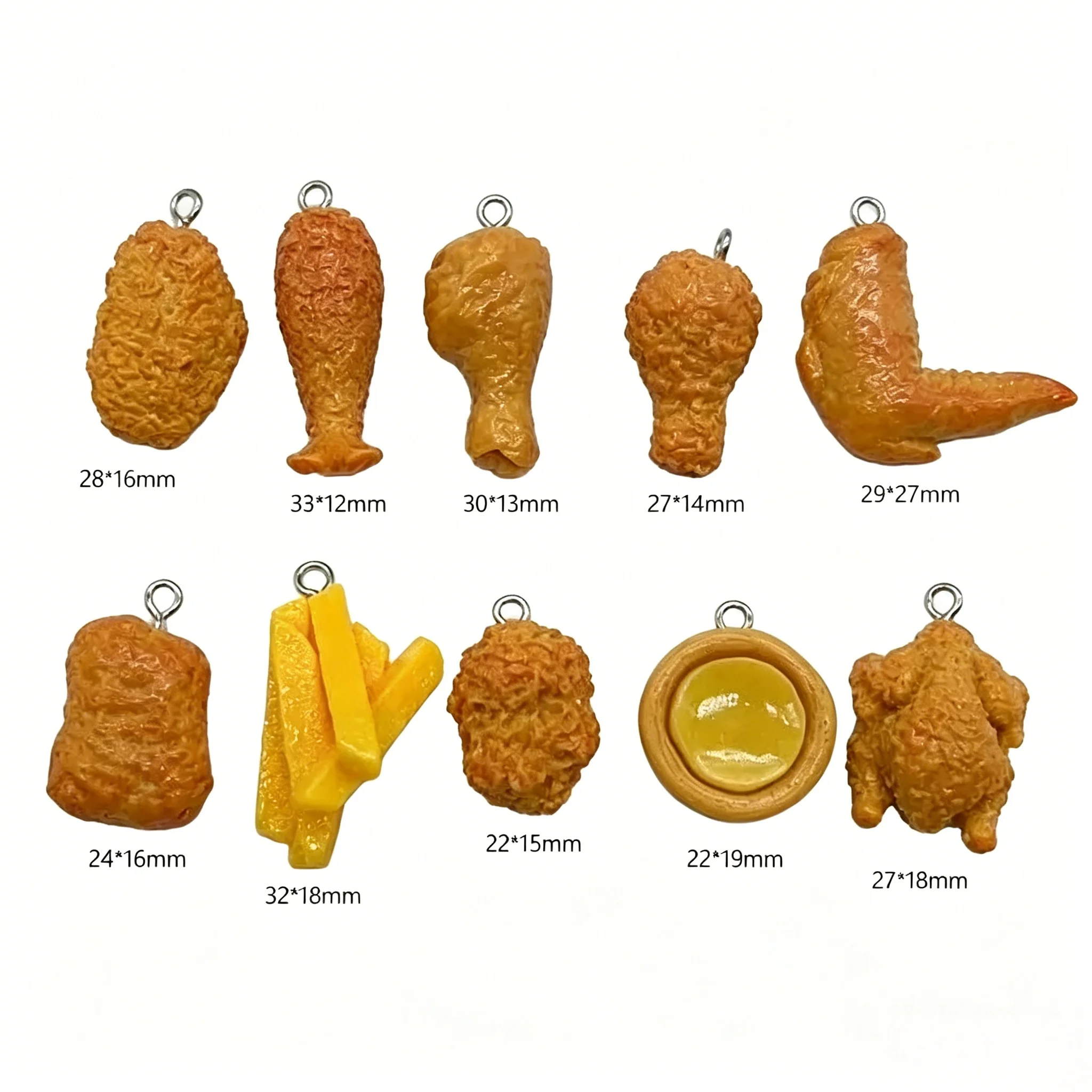 10Pcs Cute Food Resin Charms Set Roast Chicken & Egg Tart Pendants For Keychains Earrings DIY Craft Accessories