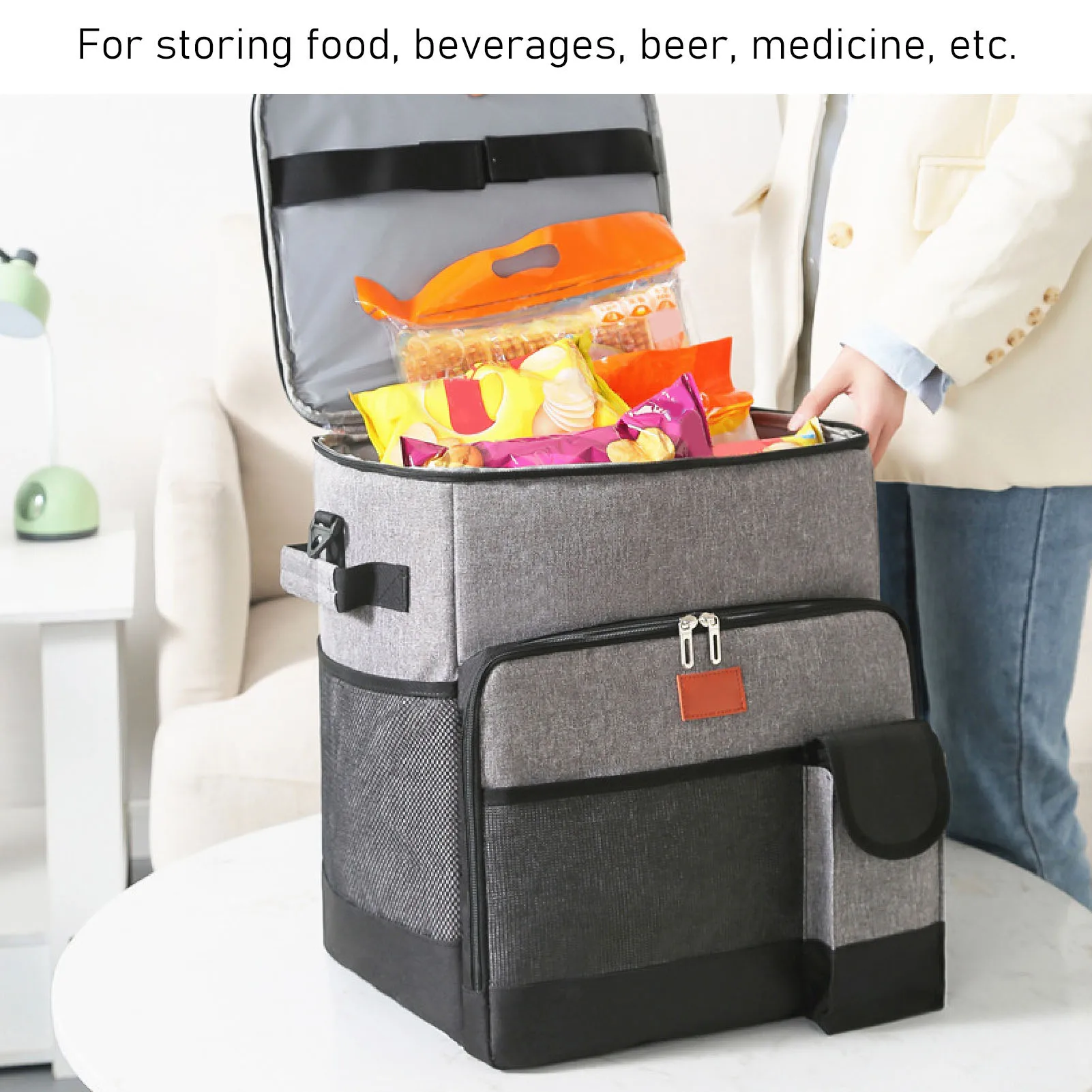 Rolling Cooler with Wheels 35L Rolling Cooler Bag with Wheels Waterproof Oxford Cloth Insulation Bag Lever Type Trolley Box Gray