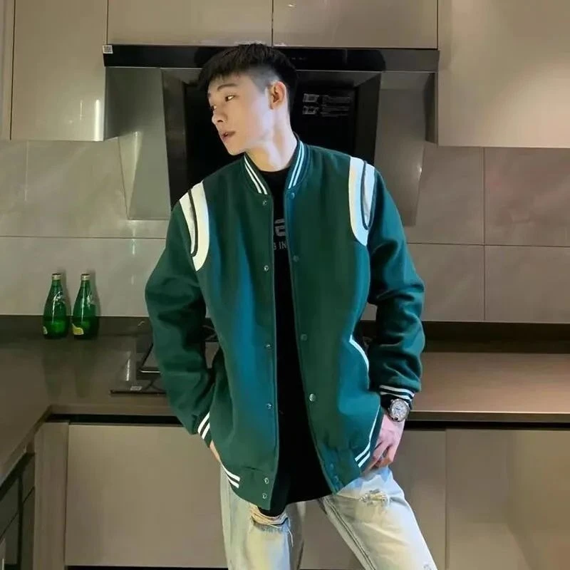 

INS Trendy Men's American Streetwear Casual Unique Tweed Baseball Jacket Versatile Loose Fit Fashion Lightweight Jacket