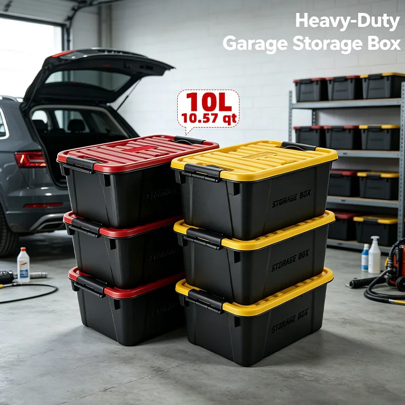 EKOA 5pcs and 6pcs 10L/11QT Heavy Duty Storage Box with Lid, Stackable Plastic Storage Bins  for Garage,  Workshop