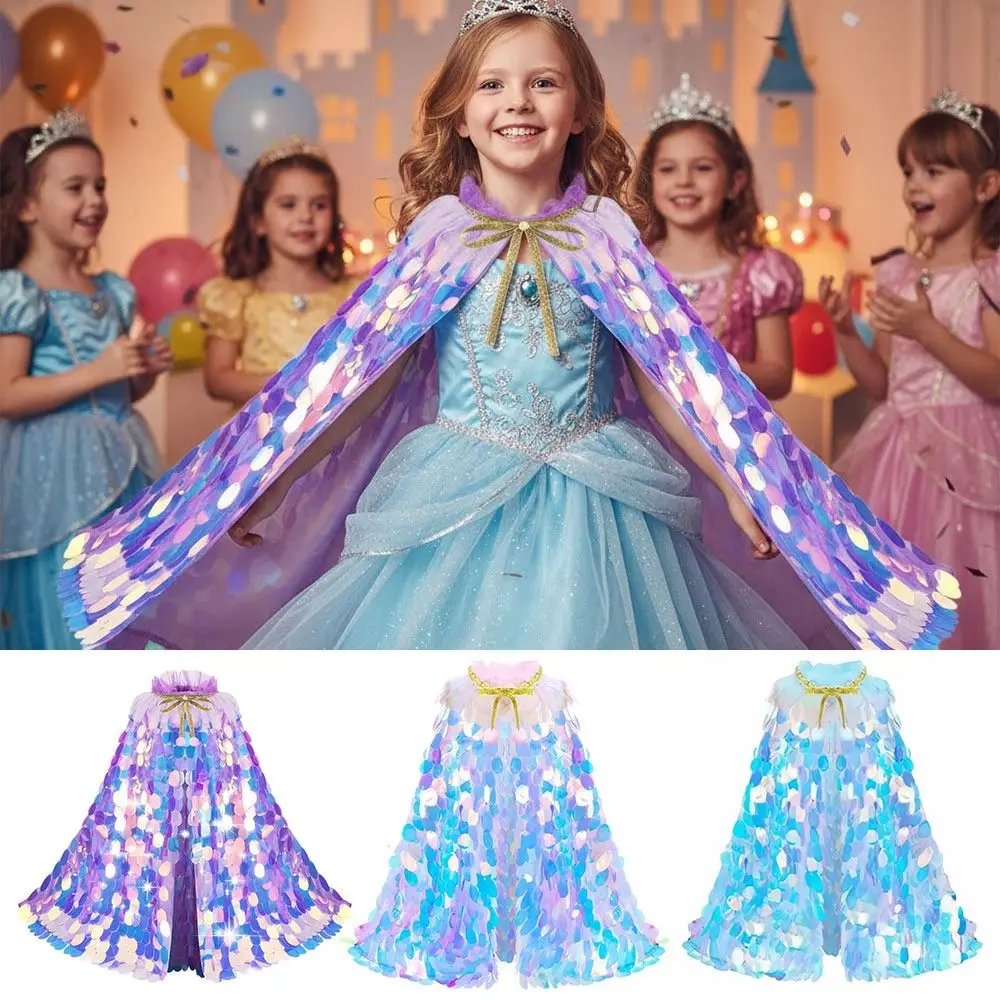 

Cute Birthday Party Dress Up Mermaid Sequin Cape Dress Prop Gift Sequined Clothes Princess Role Play Cape Girls