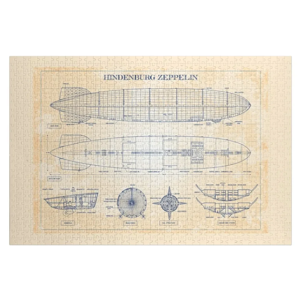 

Hindenburg Zeppelin (Old Blue Grid - English) Jigsaw Puzzle Baby Wooden Works Of Art Puzzle