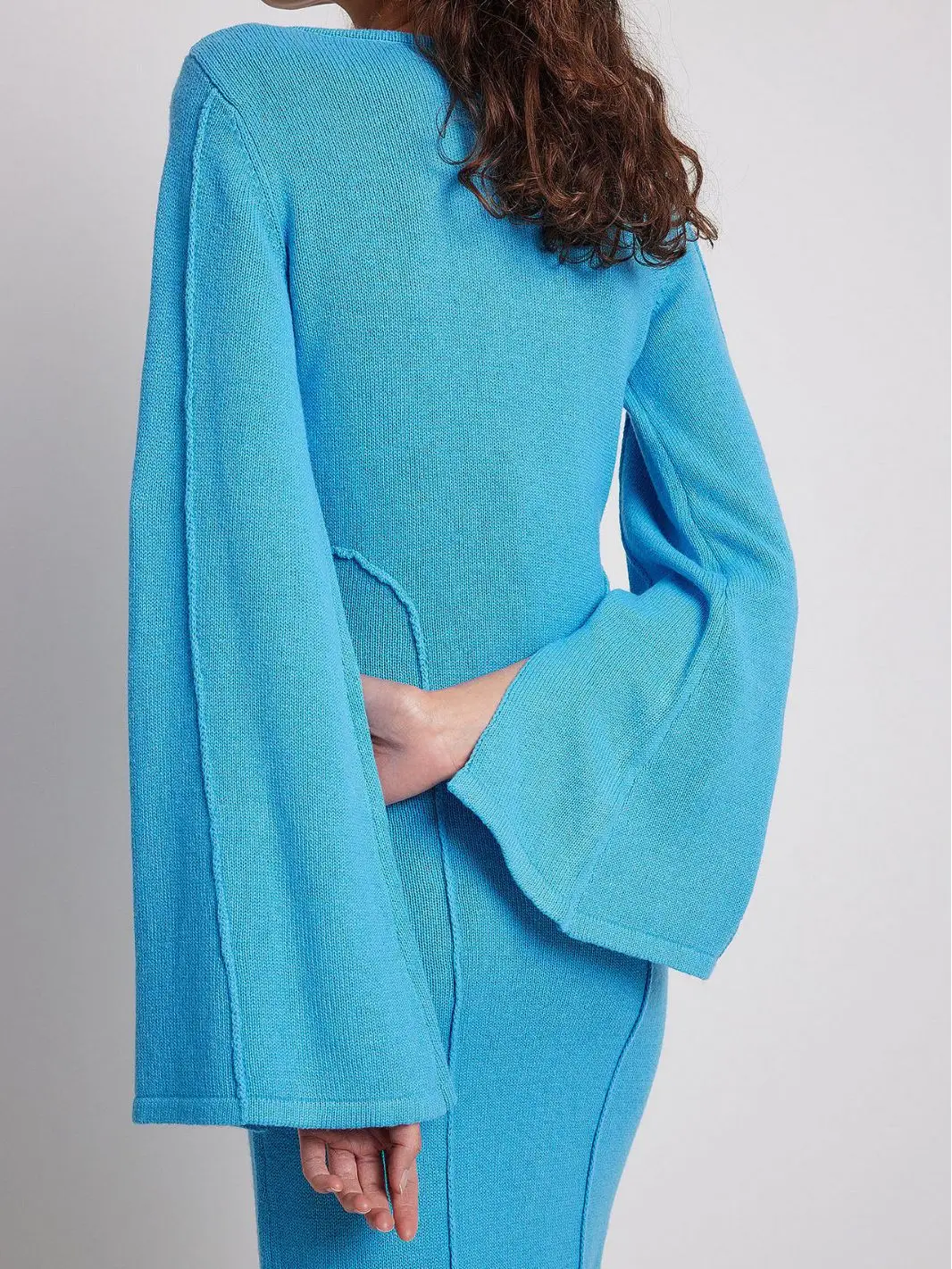 Flared Long Sleeves Split Maxi Dress Women Fashion Blue O-neck Sweater Dresses Female Nightdress Elegant Bodycon Vestidos