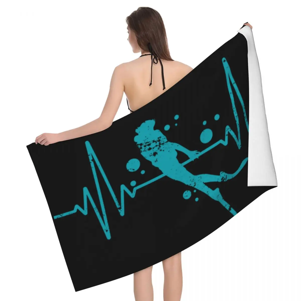 

Retro Heartbeat Scuba Diver Super Soft Microfiber Bath Beach Towel Quick Drying Diving Shower Yoga Towels