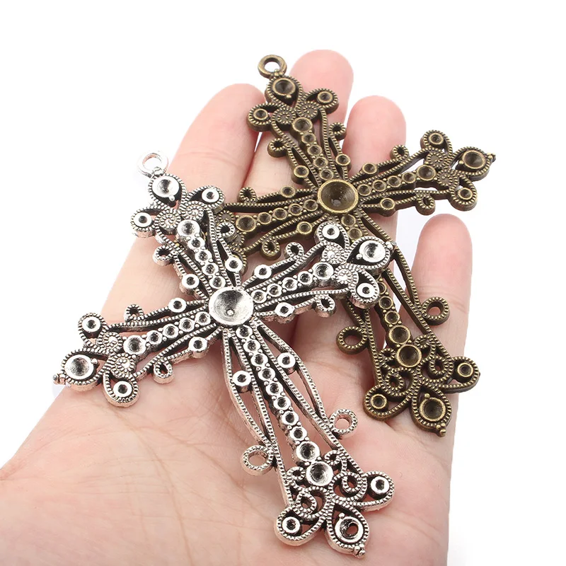 2Pcs Tibetan Bronze Hollow Filigree Cross Charms Pendant 3mm Hole For DIY Jesus Christ Necklace Jewelry Making Supplies