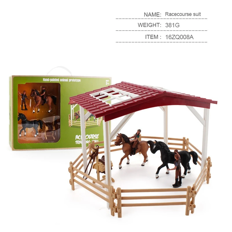 Kids Toys Steed Model Simulated Racecourse Scene Horse Shed Fence Set Animal Figures Horse Trainer DIY Desktop Ornaments