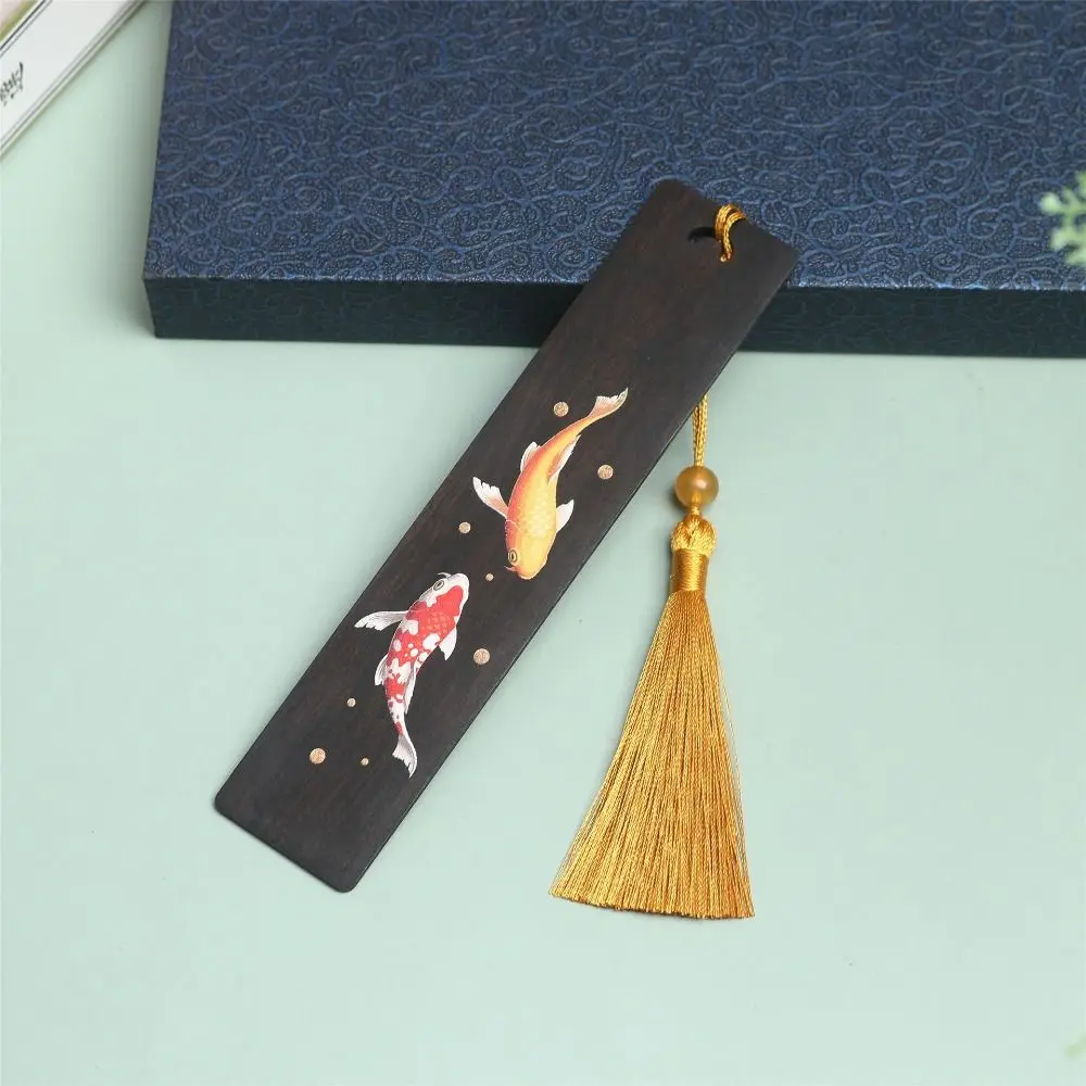 Chinese Style Wooden Color Painted Bookmark Pagination Mark Retro Carving Ebony Book Clip Students Learning Stationery Supplies