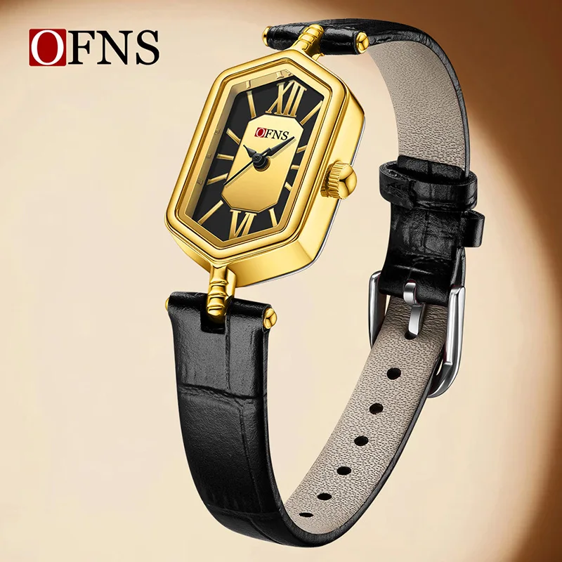 Vintage Women Quartz Watch Roman Numeral Hexagon Dial Water Resistant Genuine Leather Strap Student Wristwatch Small Dial