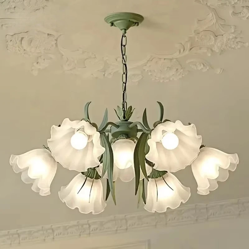 French Glass Flower Countryside Restaurant Pendant Light Led Nordic Living Room Bedroom Dining Room