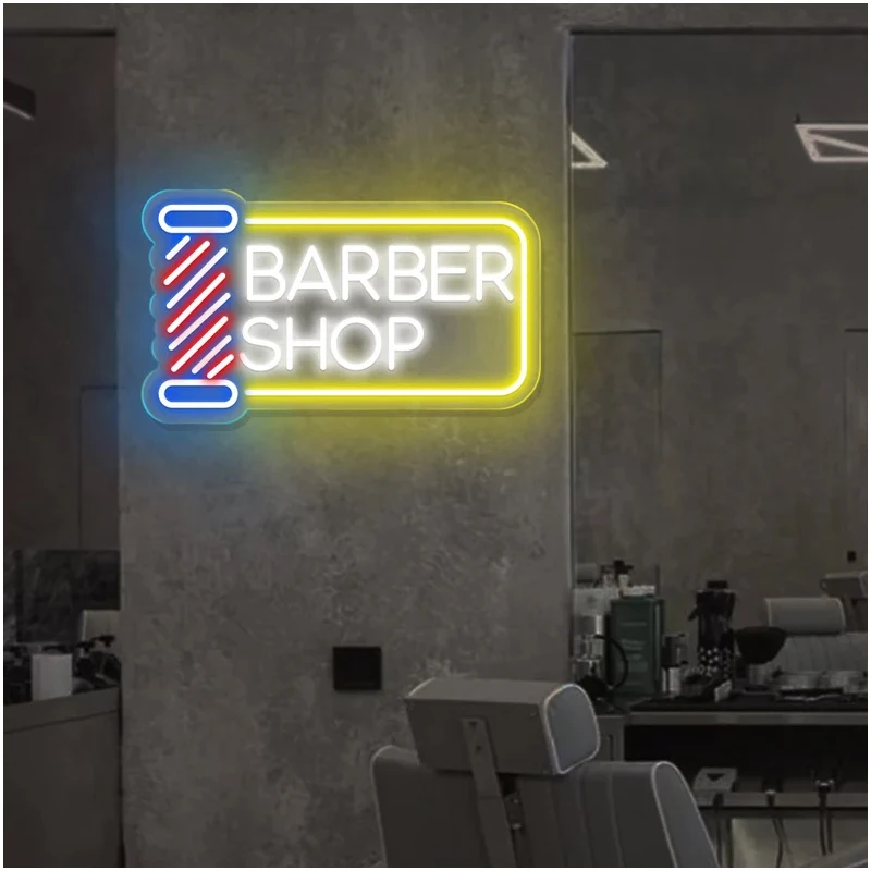 Letrero de luz de neón para barbería, iluminación de neón para corte de pelo, lámpara de decoración con logotipo de peluquería, interruptor de ajuste de brillo