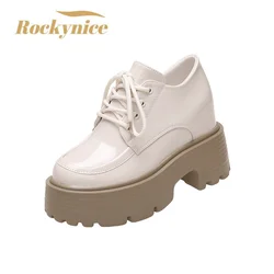 Women Patent Learther Platform Sneakers 10CM Wedge Heels Ladies Autumn Chunky Sneakers Pumps Woman Non Slip Super Thick Shoes