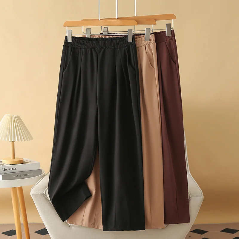 Pantalones rectos sueltos para mujer, pantalón de pierna ancha informal de cintura alta, talla grande, principios de otoño, nuevo, F414