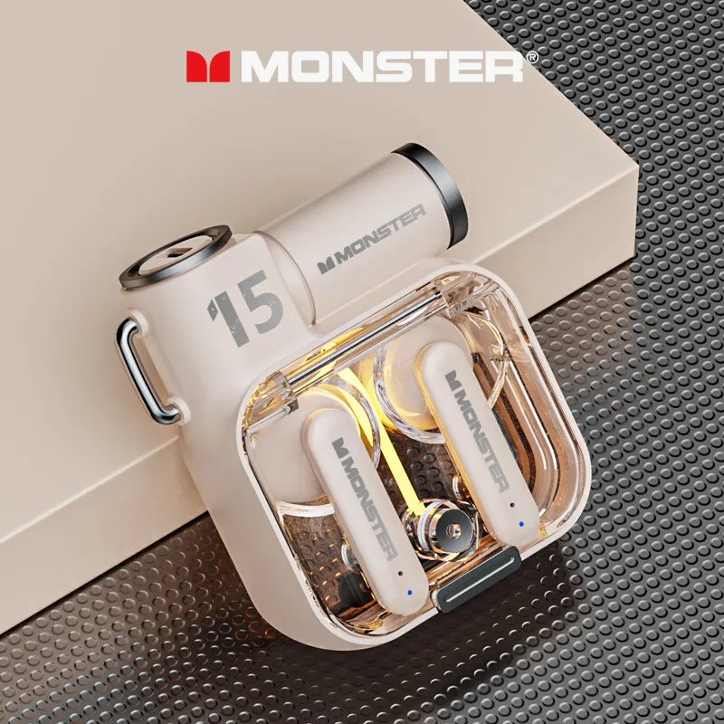 Original Monster XKT15 Wireless Bluetooth 5.3 Earphones TWS Gaming Earbuds RGB Flip Cover Design Headset Low latency 2023 New