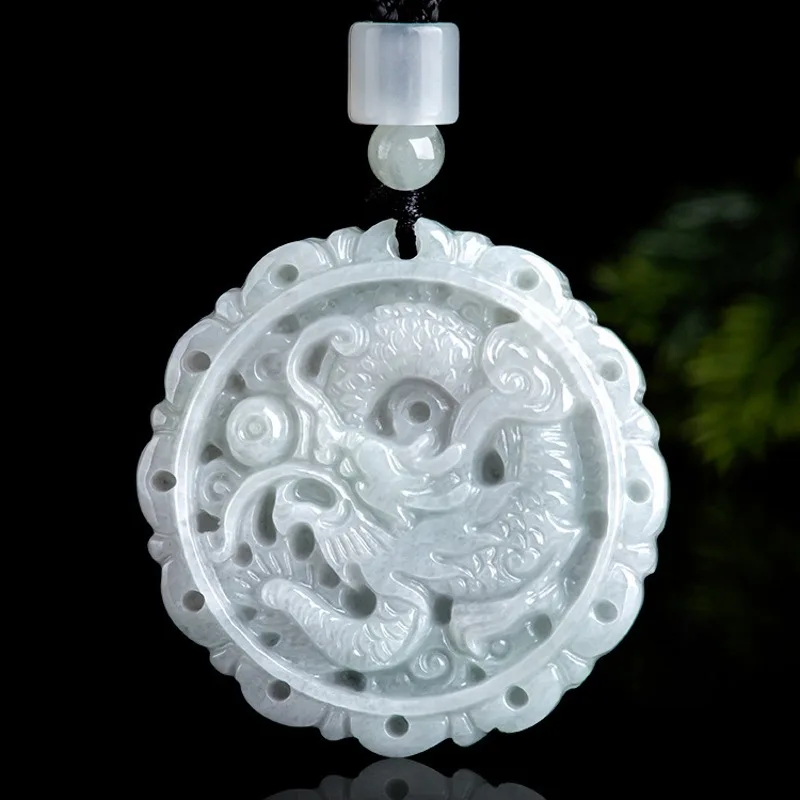 

Real Natural Grade A Jade Jadeite Men Women Lucky Zodiac Dragon Lace Round Pendant