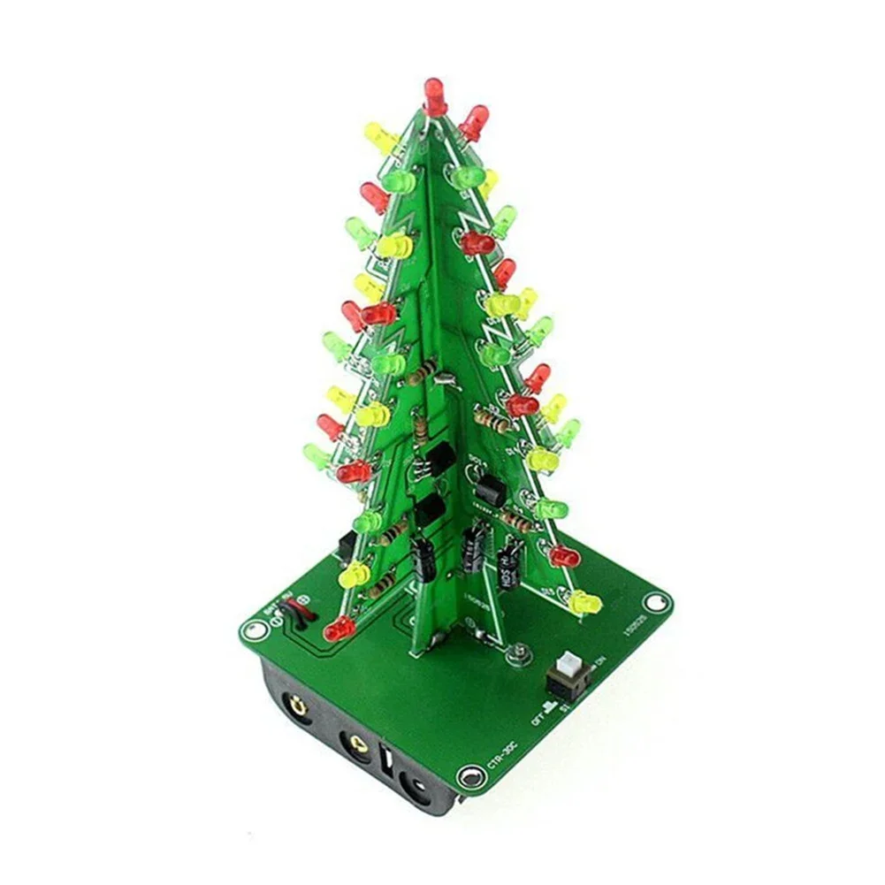 3D Color Christmas Tree LED Flash Circuit Kit Electronic Science Assembly 3 Color/7 Color Flashing LED PCB DIY Electronics Kits