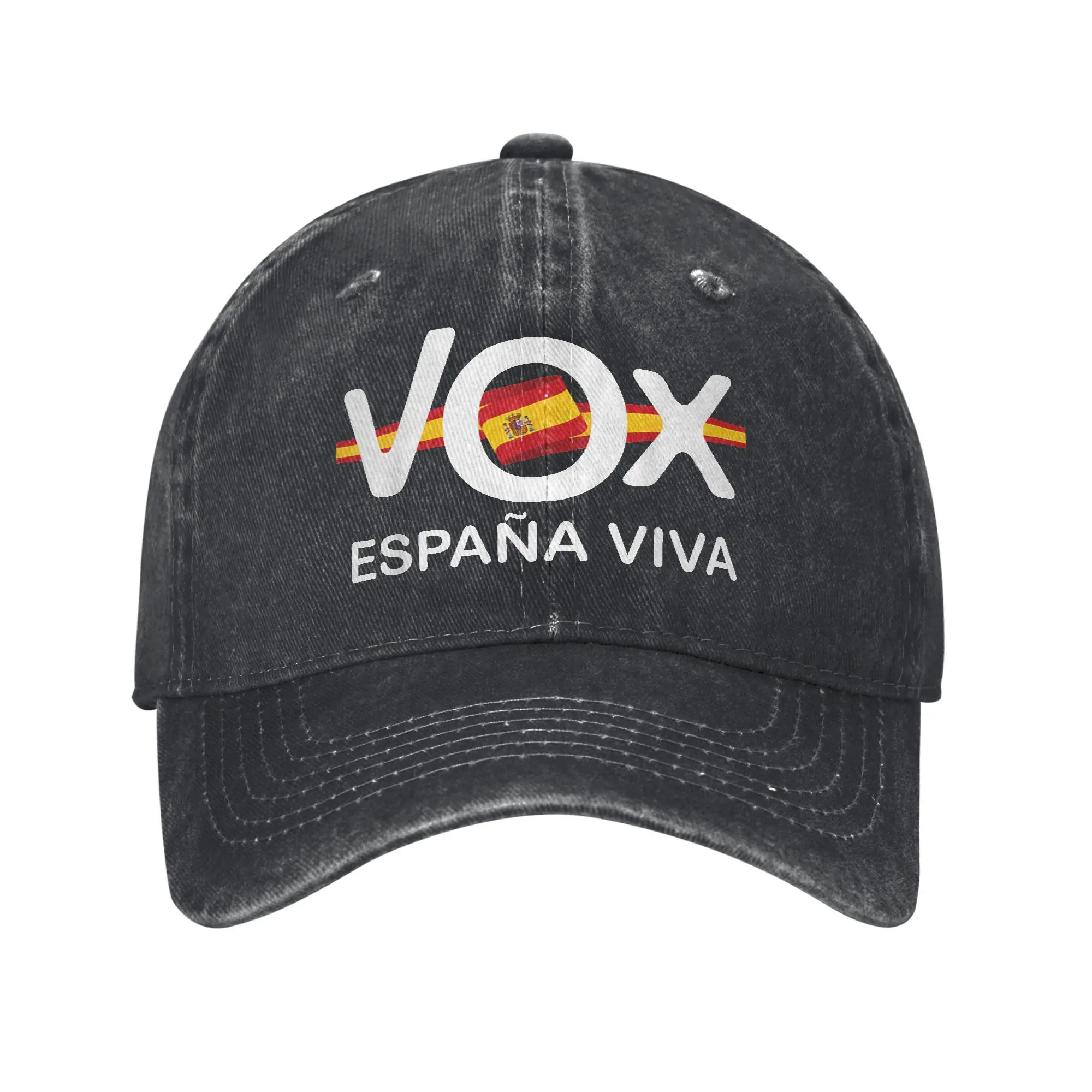 Custom Spain Vox Flag Sun Baseball Cap  Casual Men Adult Washed Hip Hop Hats Sunscreen Print Hiking Fishing Baseball Caps