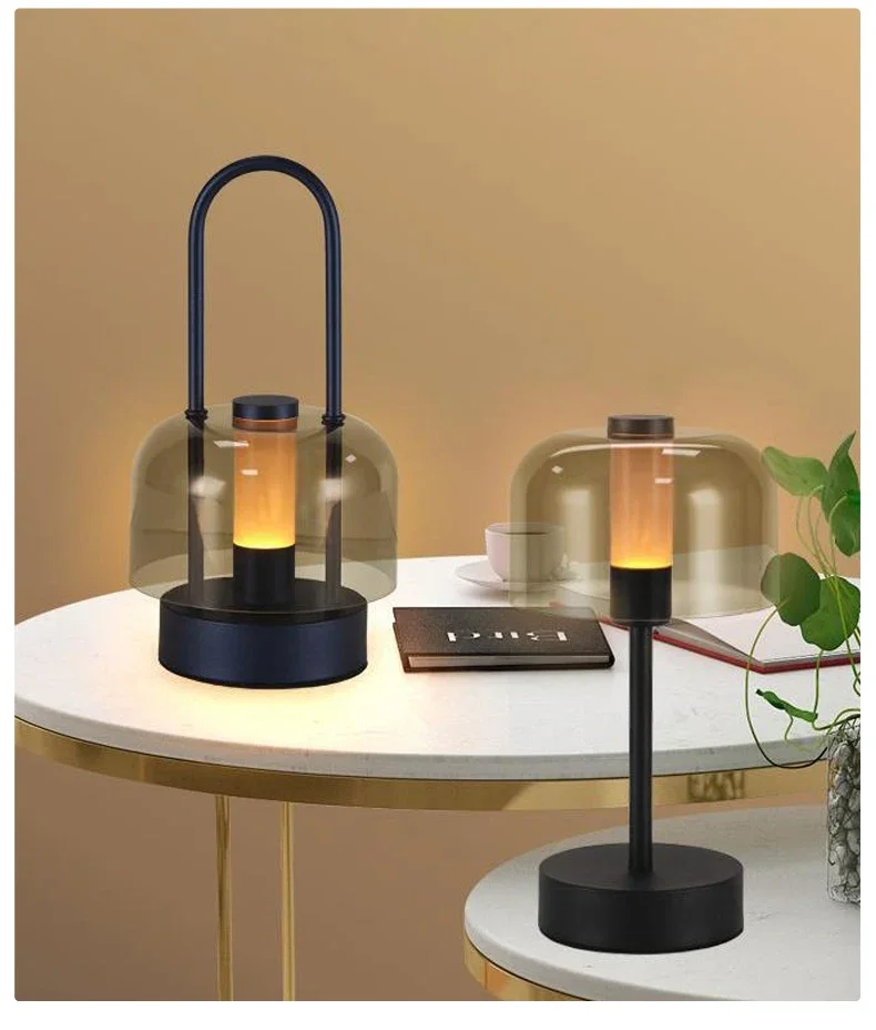 Modern Retro Nordic Desk Lamp Rechargeable Indoor Table Lamp Camping Lamp Night Light for Bedroom Campe Reading Home Decoration