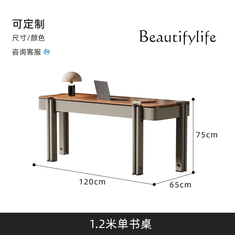 SS Italian Minimalist Walnut Solid Wood Desk Light Luxury High-end Custom Home Study Computer Desk