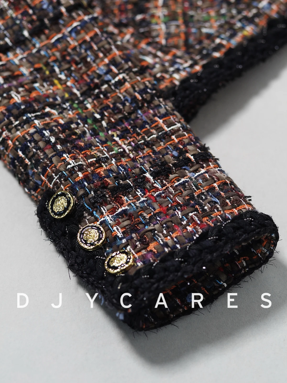 معطف صوفي منسوج منقوش بلونين فاخر جديد مع قماش صوفي خشن، جزء علوي