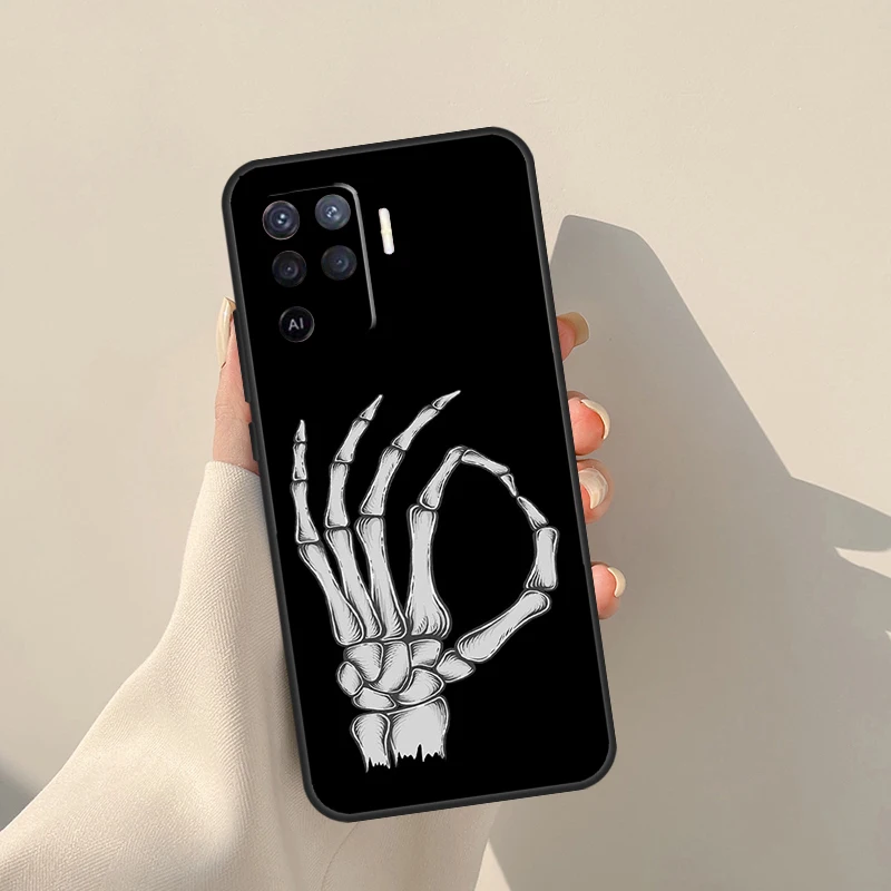 Skeleton Middle Finger Case For Oppo A96 A76 A16 A60 A80 A40 A18 A38 A58 A78 A98 A94 A74 A54 A15 A17 A57 A77 A5 Pro