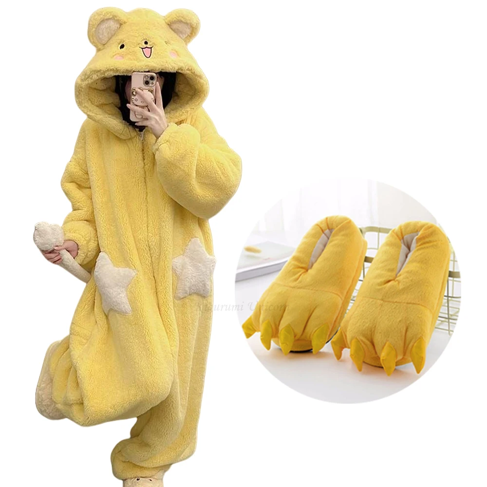 Women's Cartoon Hooded Kigurumi Unicorn Winter Jumpsuit Pajamas Women Coral Fleece Thickened Home Clothing Holiday Gift