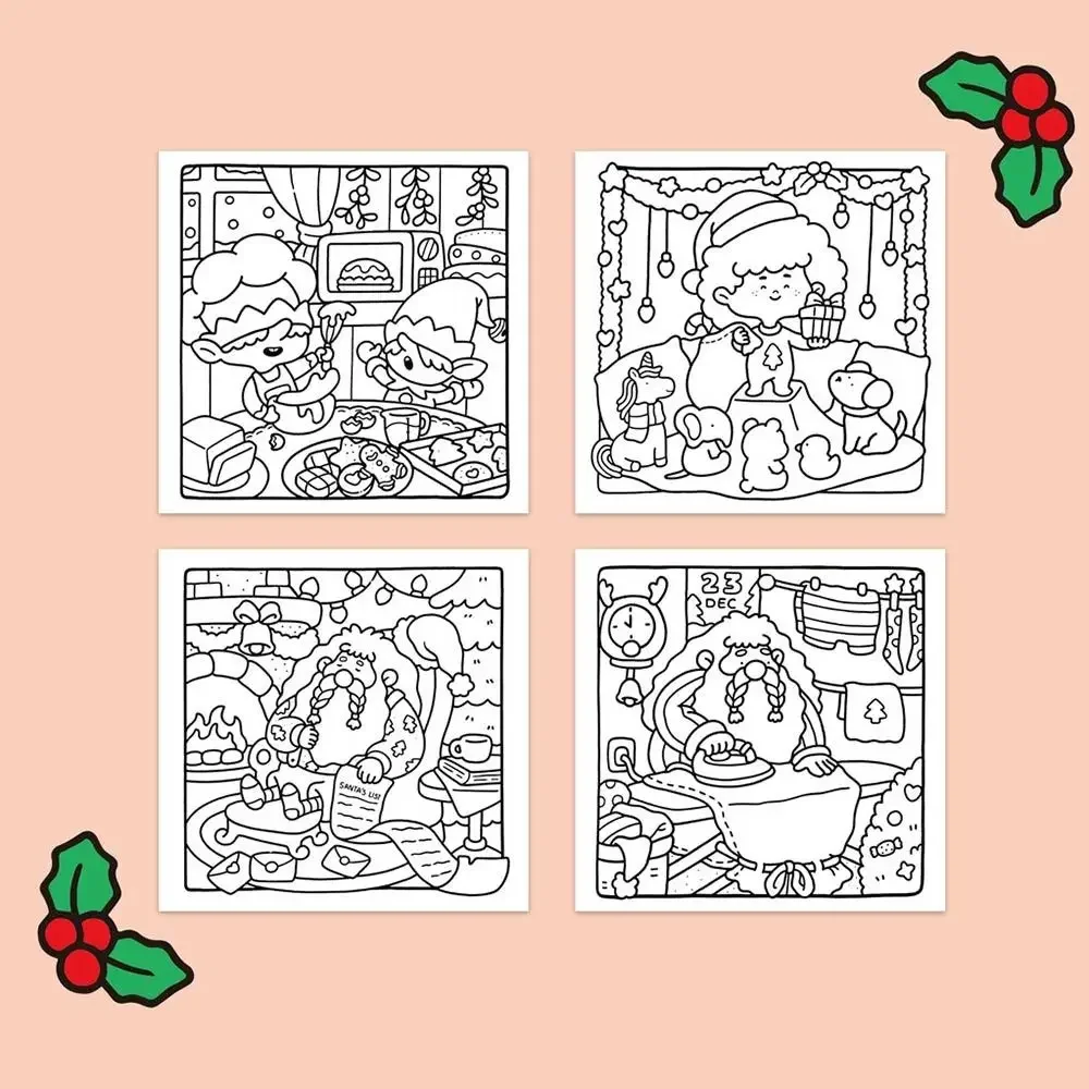Cozy Christmas Christmas Coloring Book Cartoon Stress Relief Paperback Painting Gift Educational Doodles Book