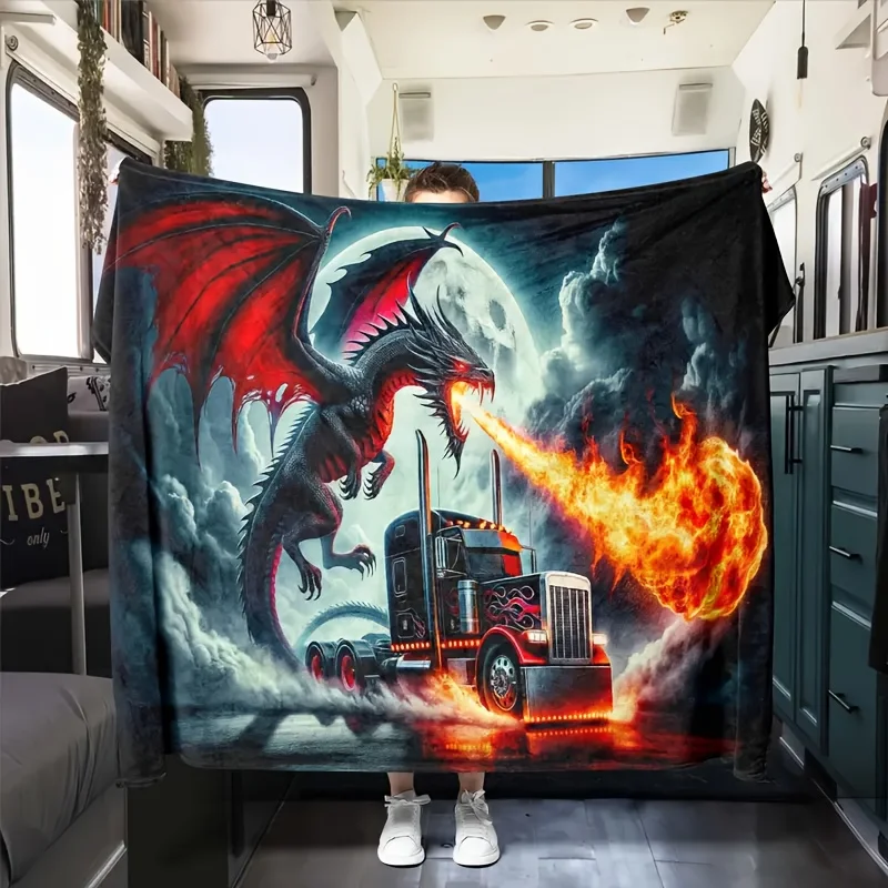 

Fire Dragon Truck Flannel Blanket – Soft Versatile Throw for Bedroom Car Outdoors – Durable All-Purpose Design