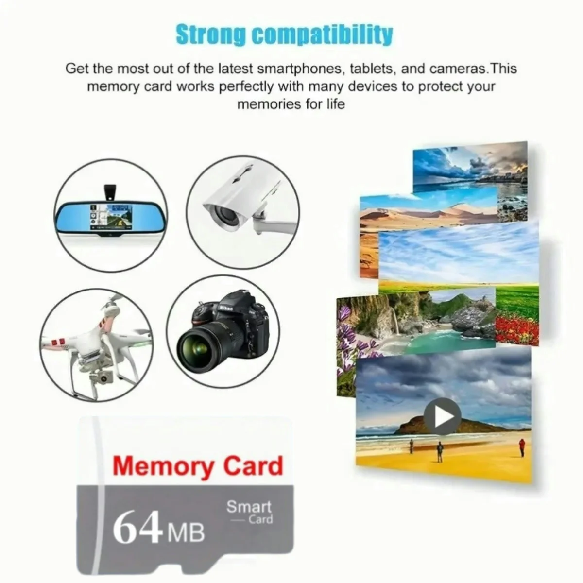 High-Capacity Class 10 Memory Card with Adapter - 64MB 128MB 256MB 512MB 1GB 2GB 4GB 8GB 16GB 32GB 64GB 100GB 128GB 200GB 256GB