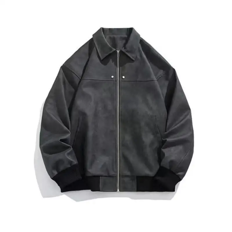 

Autumn American Retro Brown Flip Collar Leather Jaet Men's Suede Velvet Couple's Cotton Inter Jaet Youth Faion