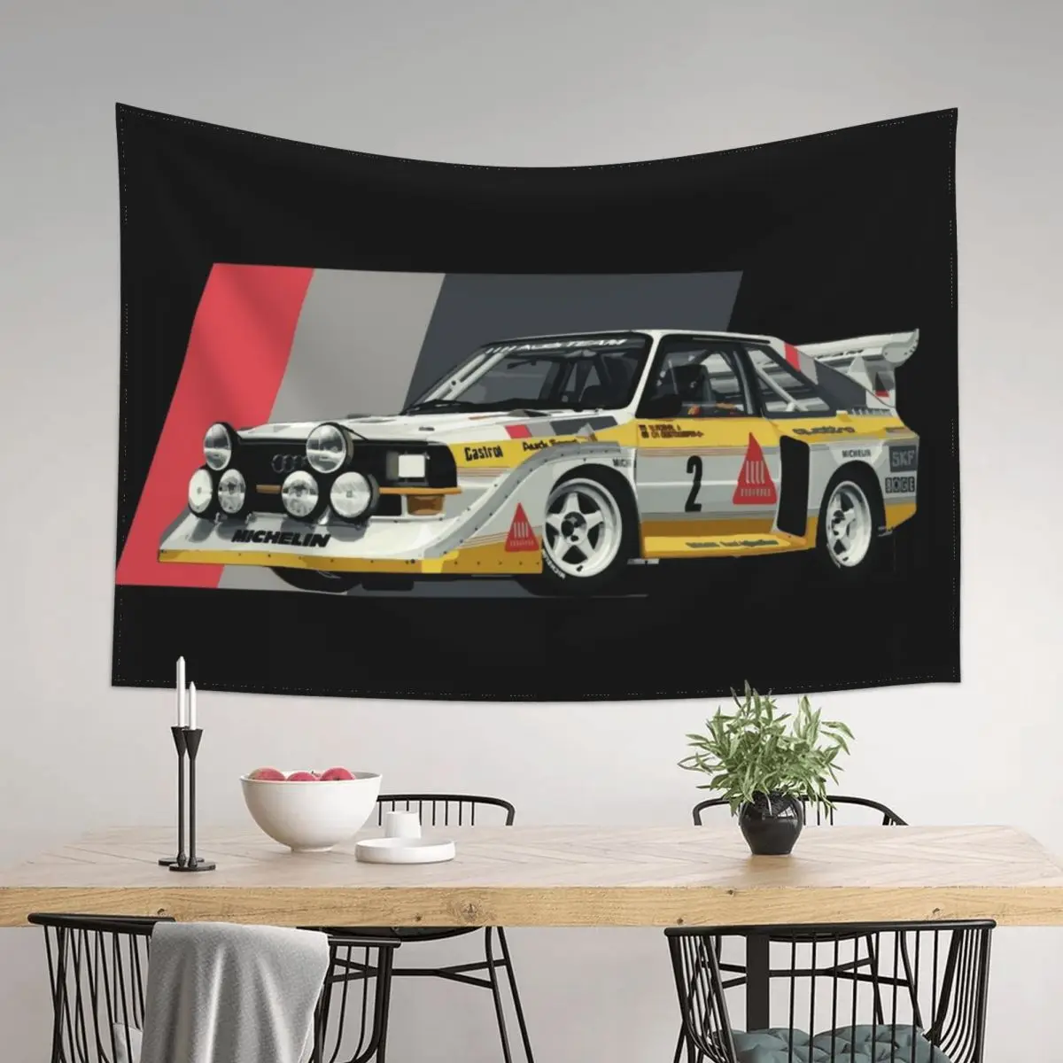 

Sport S1 E2 Group B Rally Car Stig Blomqvist, Mikkola and Walter Rhrl Tapestry Japanese Room Decor Tapestry