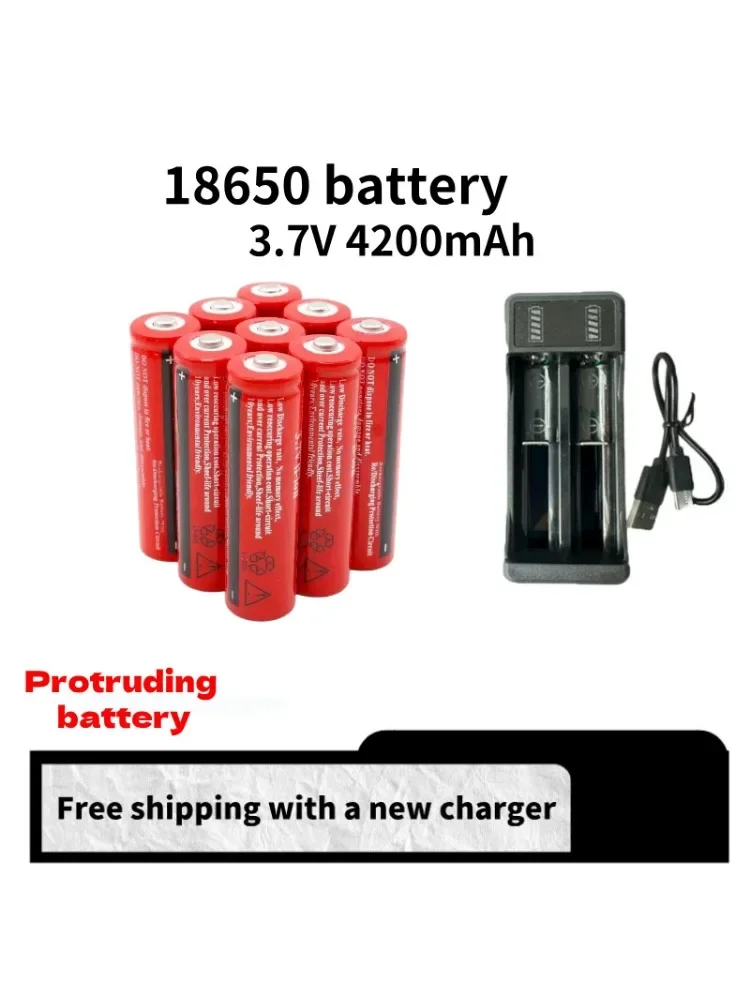 18650 Battery 3.7V 4200mAh Rechargeable Battery Lithium ion Battery +18650 charger, for LED Strong Light Flashlight