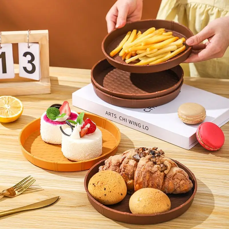 1Pcs Bamboo Woven Circular Disc Dinner Plate Fruit And Snack Trays Breakfast Plate For Daily Gatherings And Outdoor Use