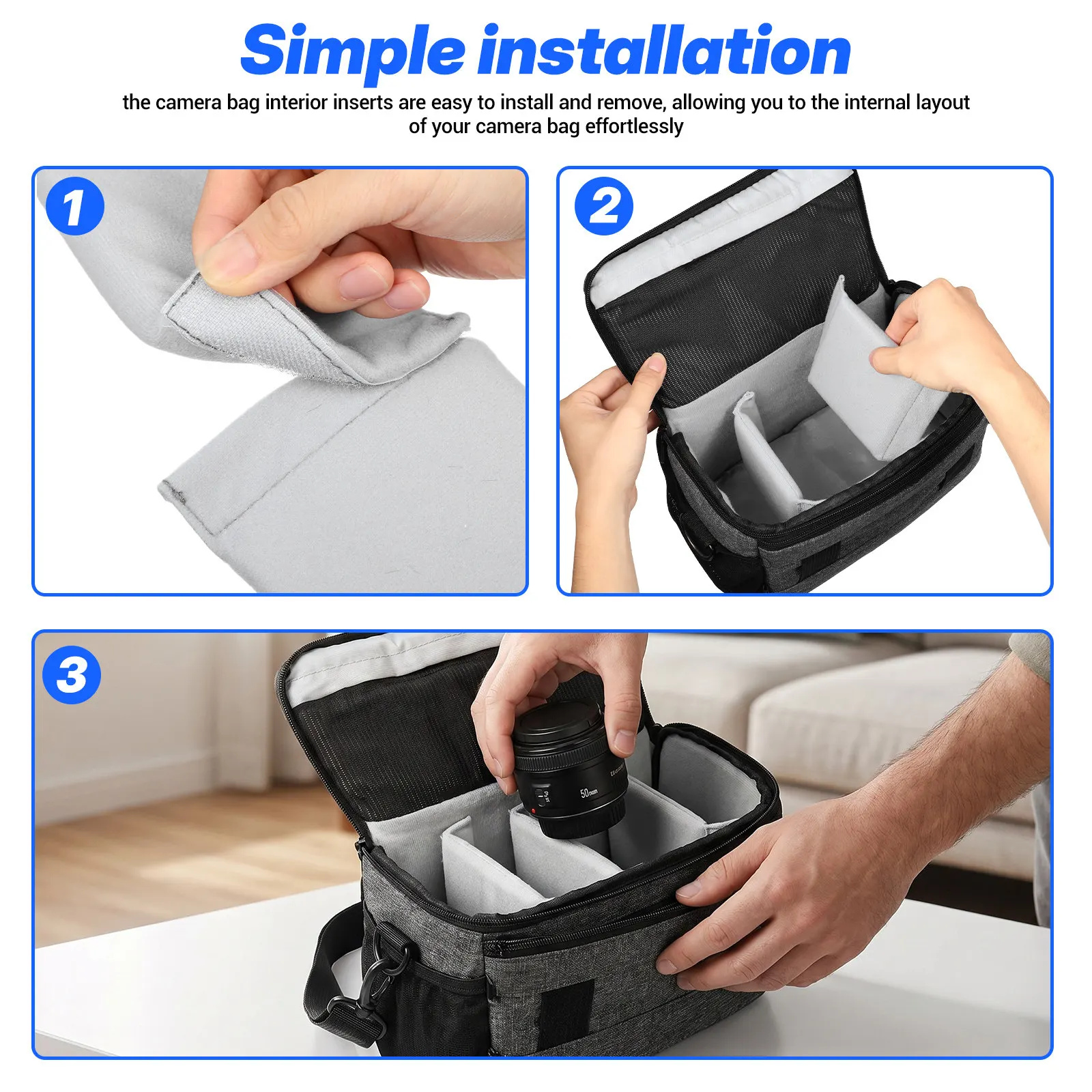 4Pcs Padded Camera Bag Dividers Adjustable Inserts for Backpack Dslr Mirrorless Gear Protection Cushioned Separator Pad Interior