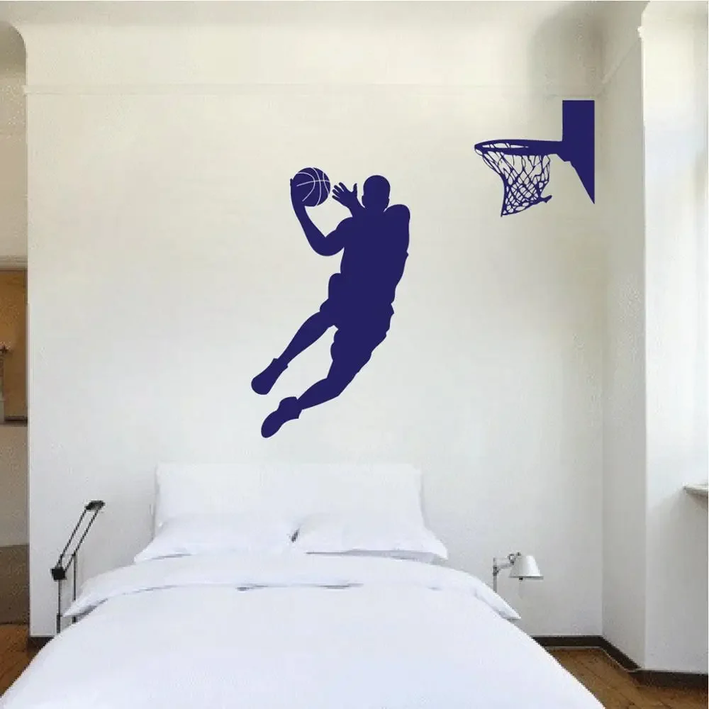 ملصق حائط لمشغل كرة السلة ، لاصق فينيل قابل للإزالة ، زخرفة لغرفة المراهقين G502